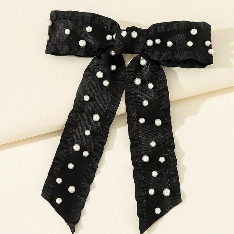 Coquette Pearl Ruffle Edge Bow Hair Clip