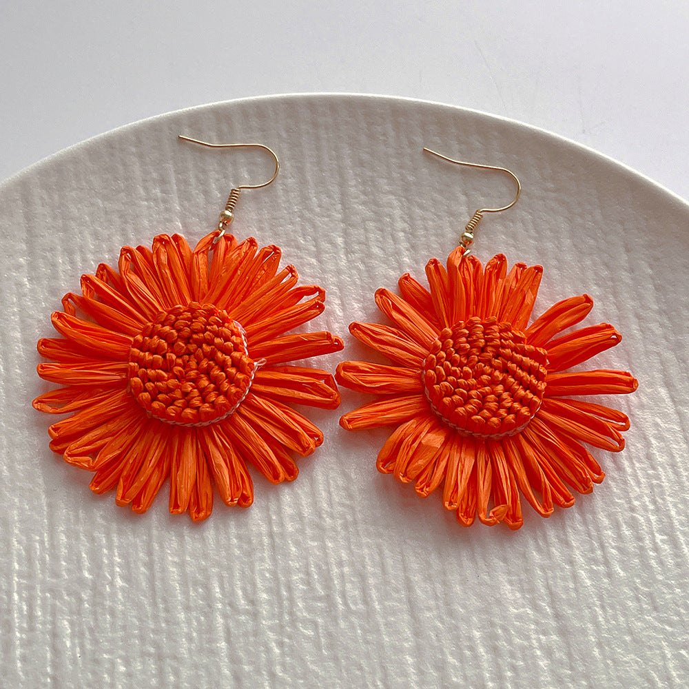 Handwoven Statement Flower Drop Earrings