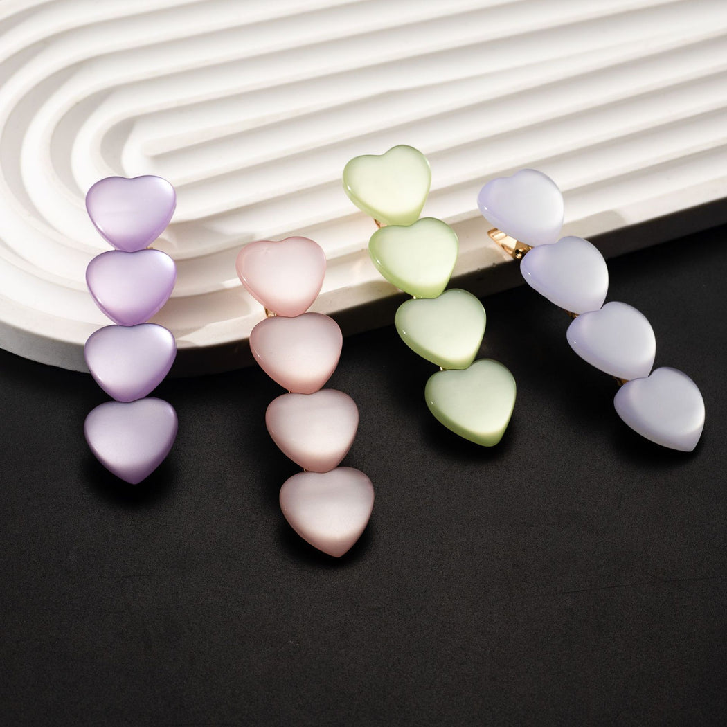 Heart opal duckbill hair clips in four colors