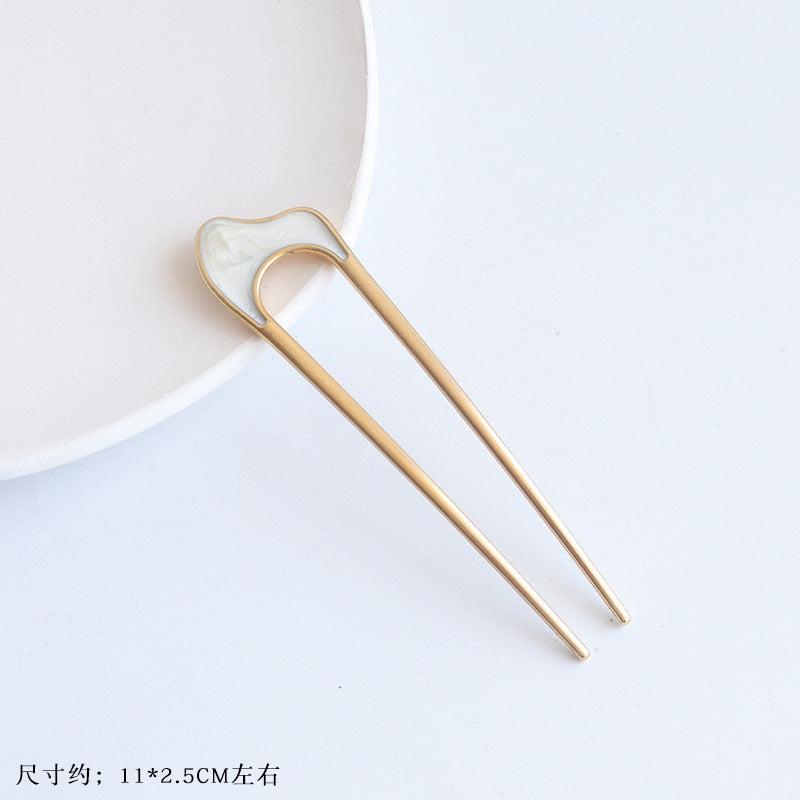 新中式发簪U型发叉时尚丸子头盘发插ins古风金属女夏铁质发饰