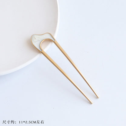 新中式发簪U型发叉时尚丸子头盘发插ins古风金属女夏铁质发饰