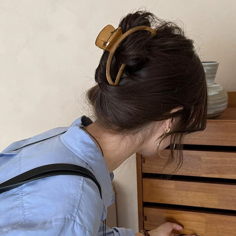 木纹质感抓夹大号镂空发夹后脑勺盘发夹复古鲨鱼夹百搭发饰新款女