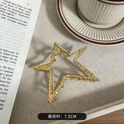 光面金属合金五角星抓夹鲨鱼夹后脑勺盘发高级感星星发饰简约夹子