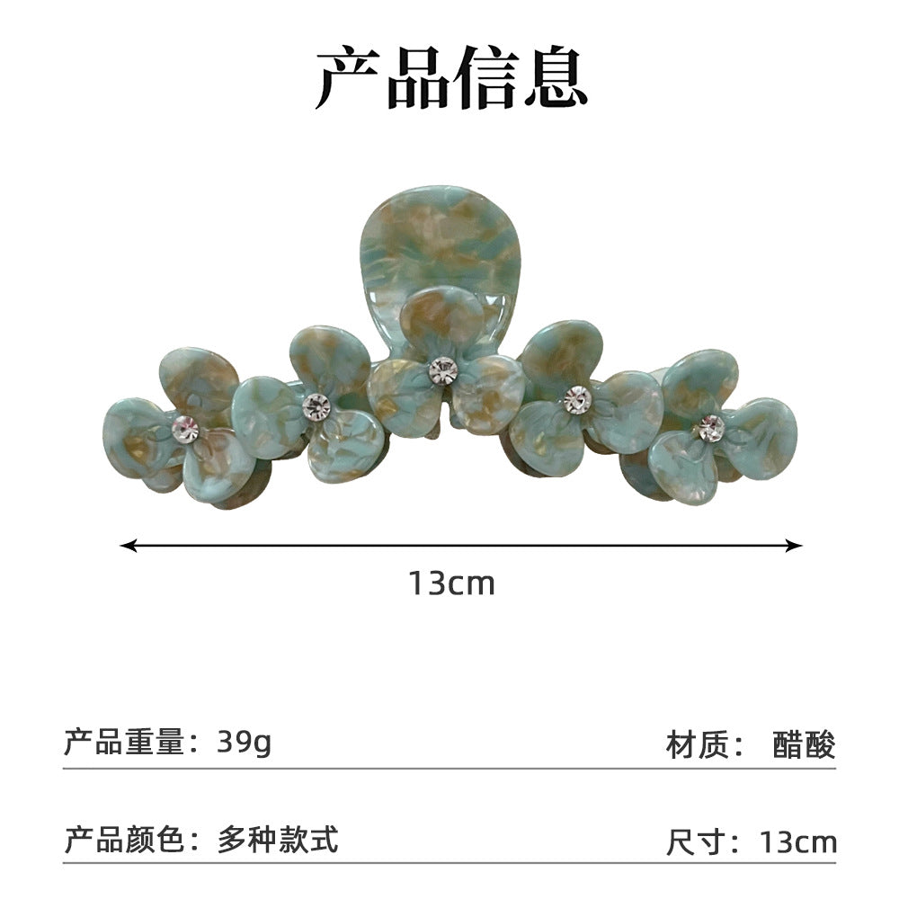 镶钻醋酸抓夹大号发量大花朵发夹高级感精致后脑勺盘发鲨鱼夹发饰
