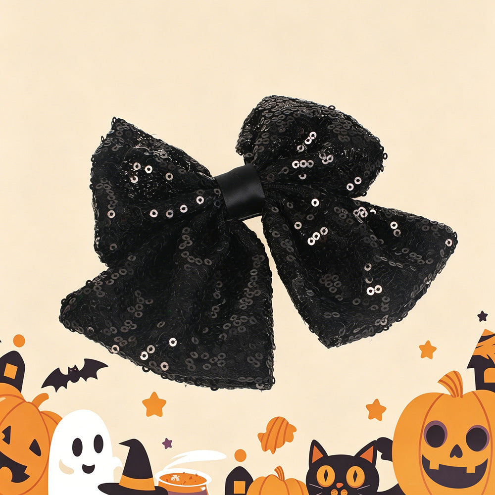 外贸跨境圣诞彩色亮片蝴蝶结鸭嘴夹刺绣网纱发夹优雅派对舞台发饰
