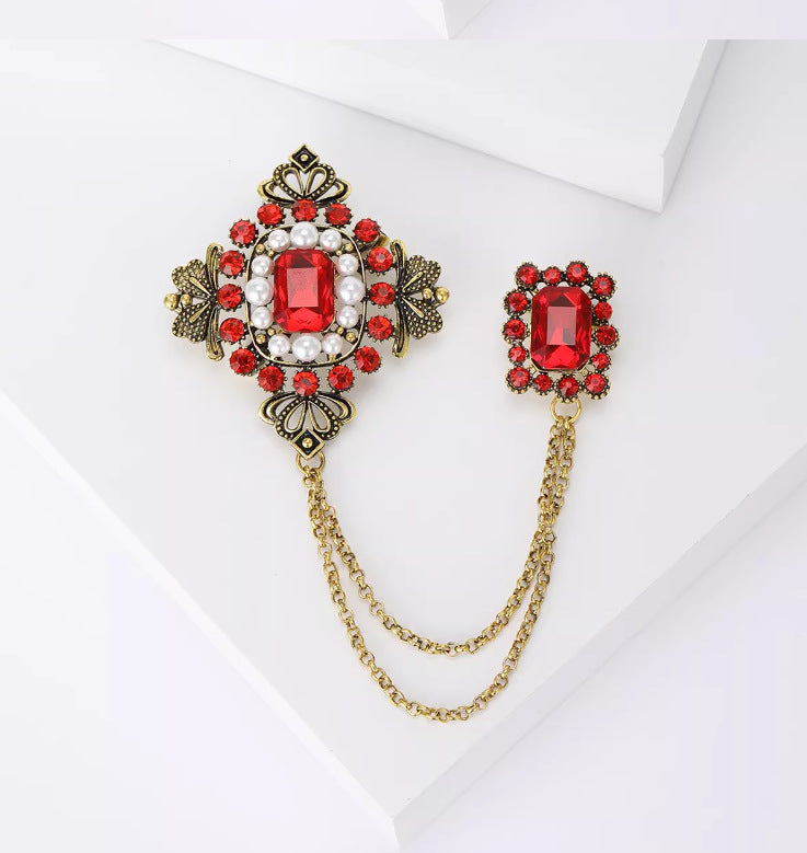 Brovia - Dual Panel Draped Chain Brooch