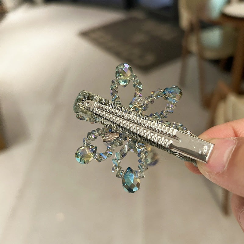 甜美水晶花朵流苏发夹鸭嘴夹高级感韩系新款后脑勺侧边夹发夹发饰