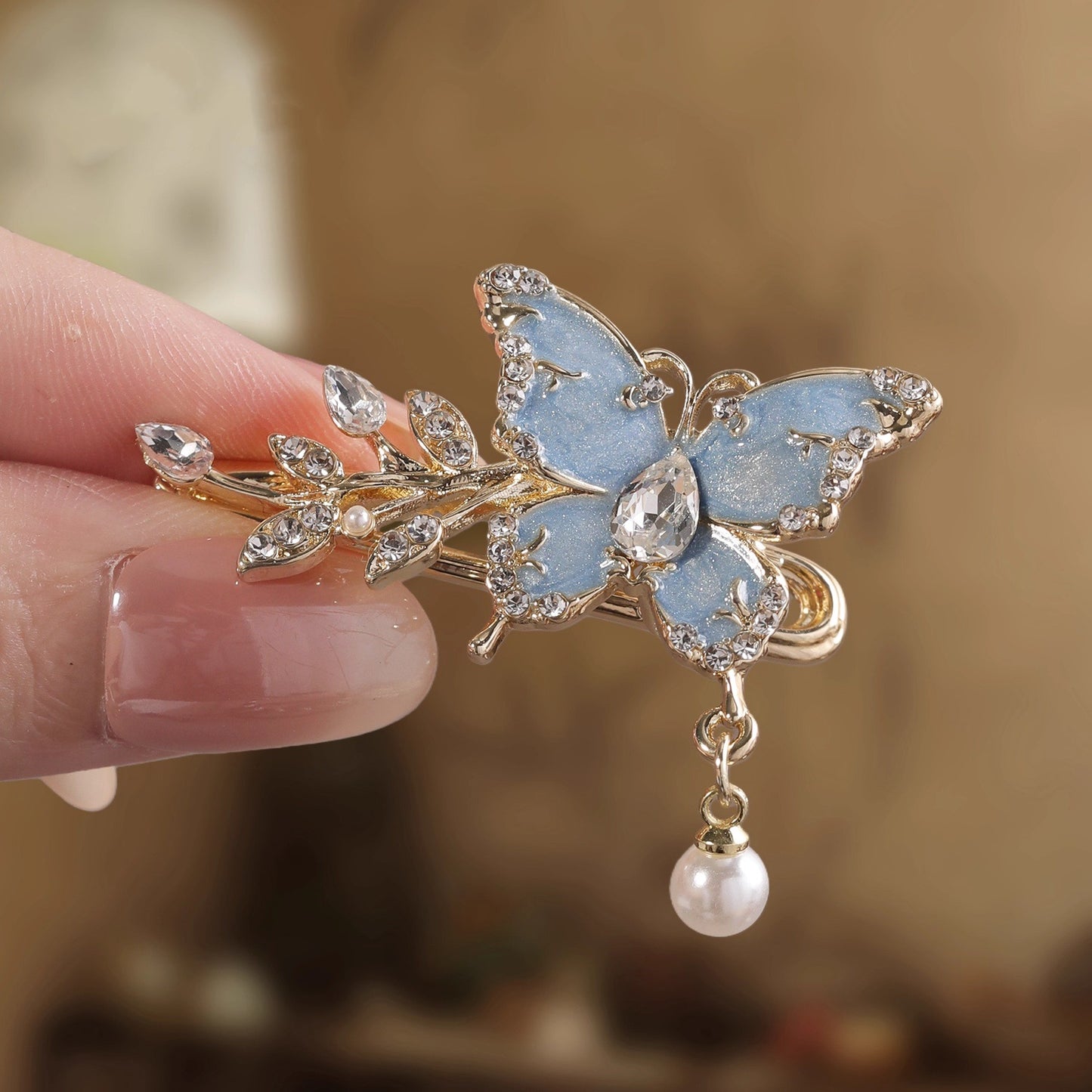 雾蓝蝶语-国风精致蝴蝶边夹新中式轻奢气质发饰汉服百搭优雅头饰