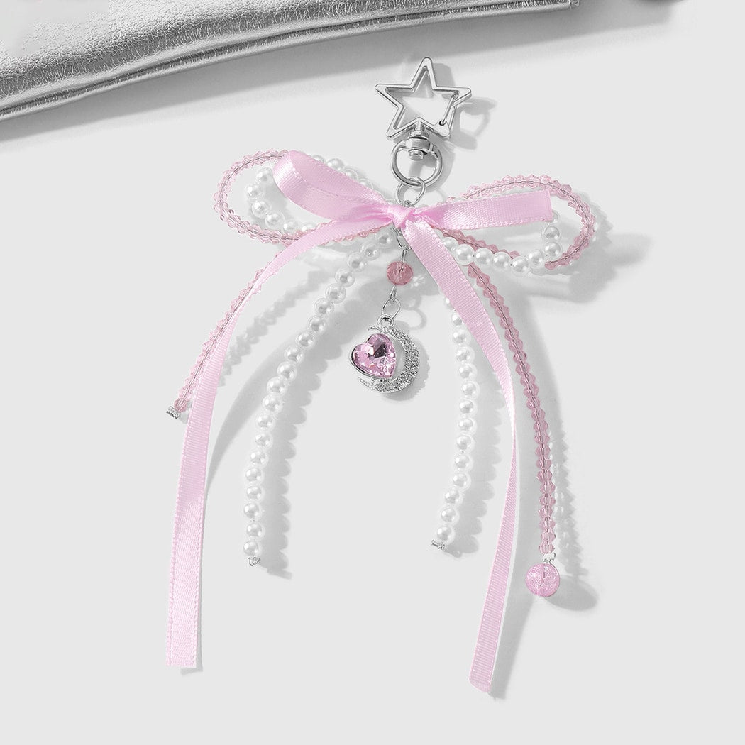 Keypus - Sweet Beaded Bow Star and Moon Keychain