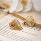 Earedge - Leaf Openwork Earrings with Ladybug Accents