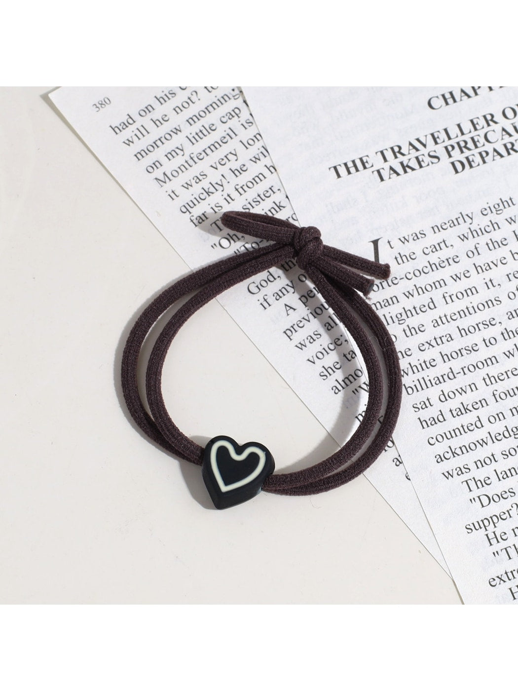 Gifty - Elastic Heart Detail Ponytail Polyester Hair Tie