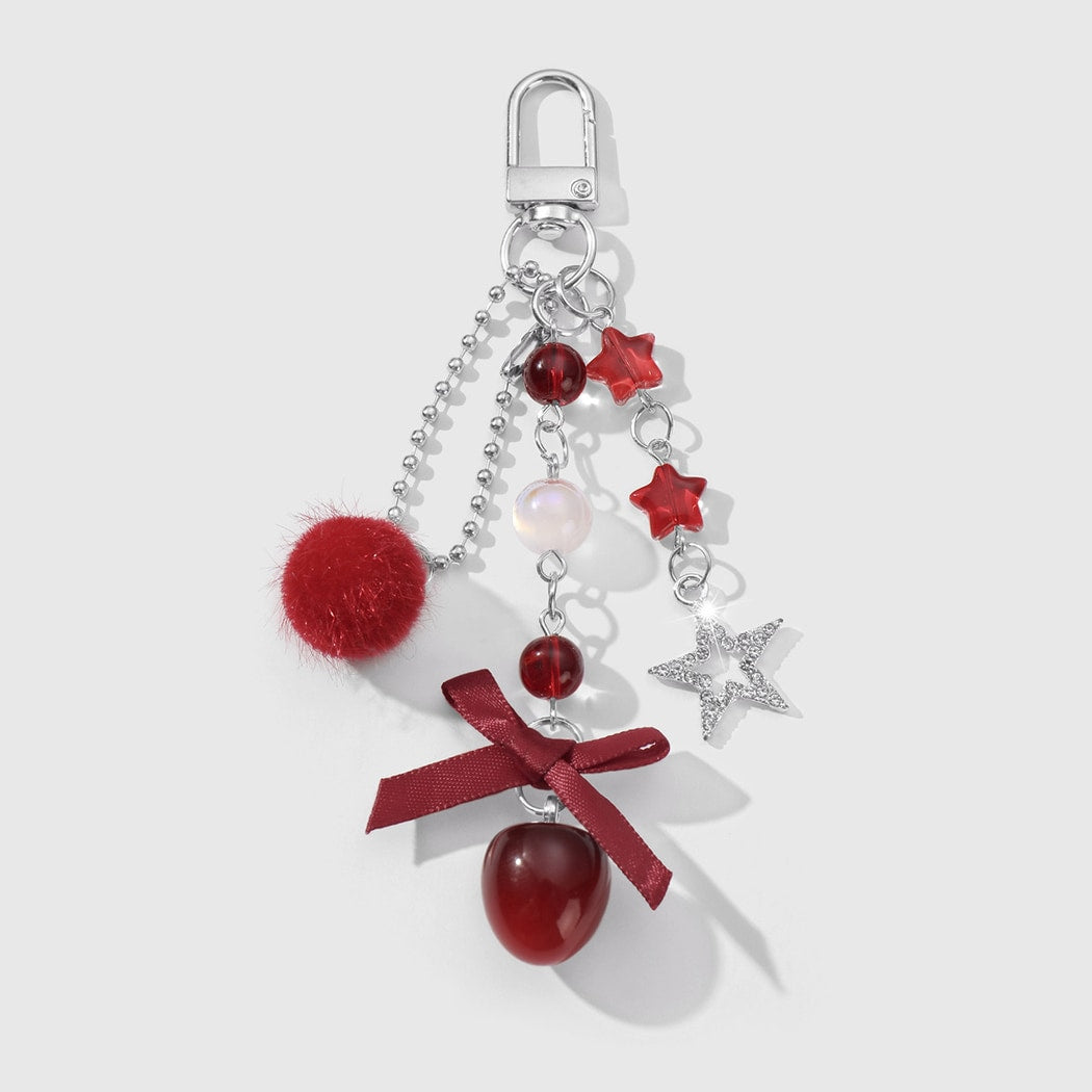 Keypus - Red Bow and Strawberry Pendant Keychain