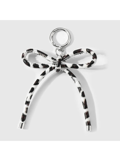 Keypus - Leopard Pattern Bow Faux Leather Bag Charm Keychain