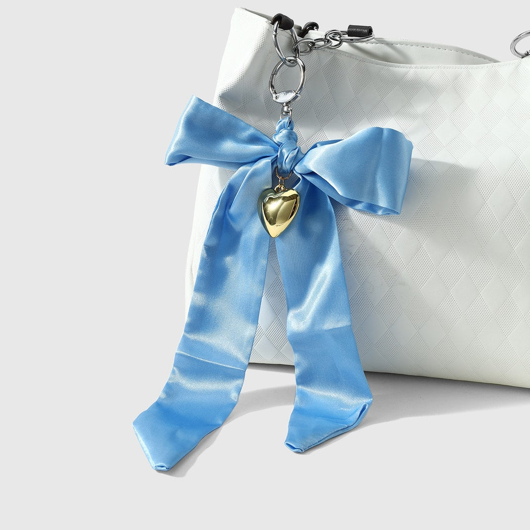 Keypus - Heart Charm Satin Bow Keychain