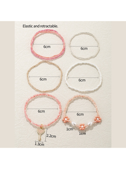 Lovra - Heart Key Charm Beaded Style Bracelet