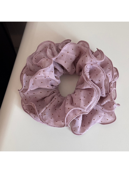 Gifty - Polka Dot Ruffle Trim Fabric Scrunchie