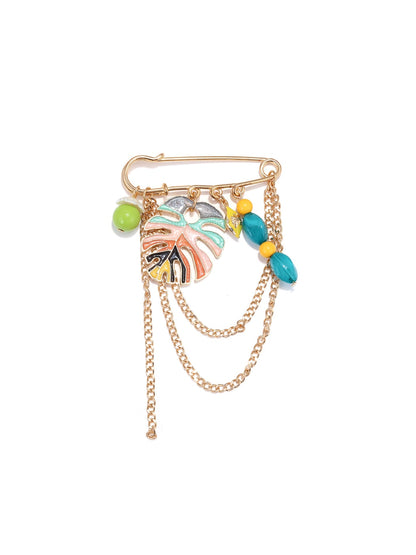 Brovia - Leaf Enamel Chain Statement Brooch