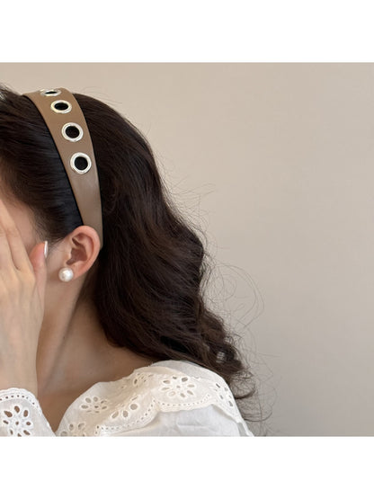 Gifty - Simple Punk Style PU Leather Alloy Detail Headband