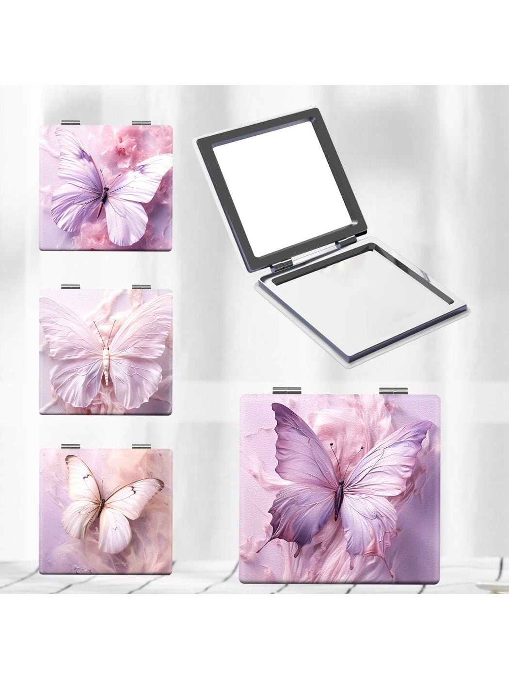 Mirroray - Butterfly Print PU Folding Vanity Mirror
