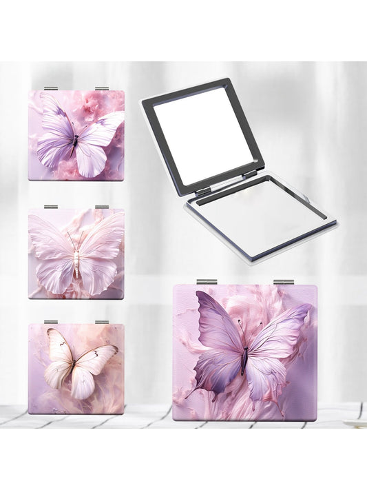 Mirroray - Butterfly Print PU Folding Vanity Mirror