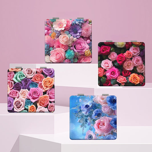 Mirroray - PU Floral Print Makeup Mirror