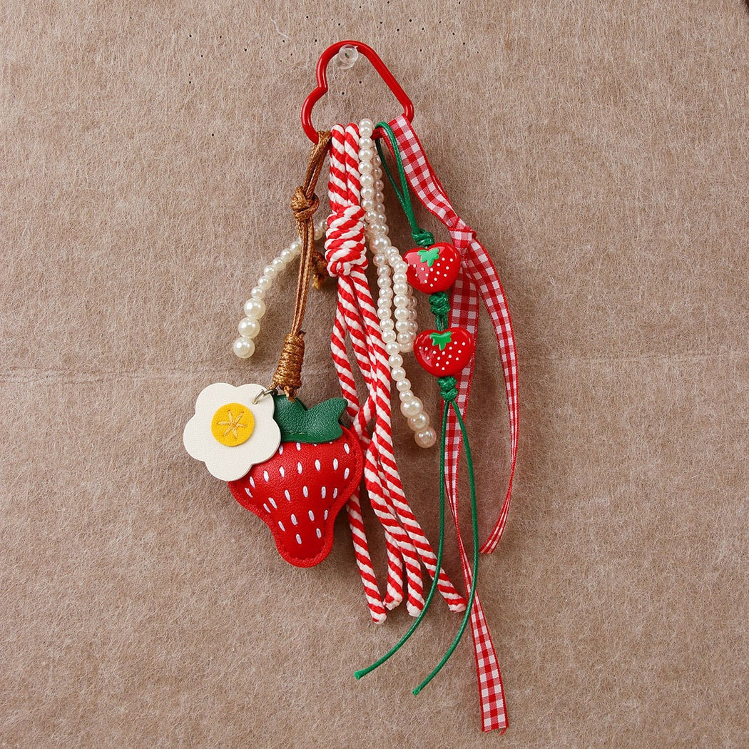 Keypus - Strawberry Bow Ribbon Bag Charm Keychain