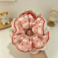 Gifty - Red Plaid Floral Lace Trim Fabric Scrunchie