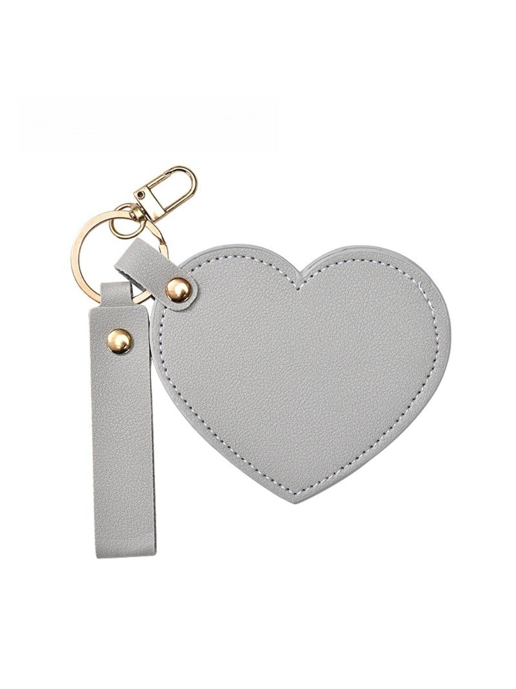 Mirroray - Heart Shaped PU Leather Keychain Compact Mirror