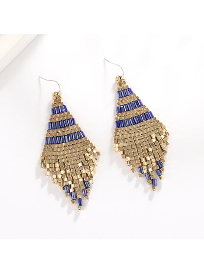 Earedge - Color Block Geometric Tassel Earrings