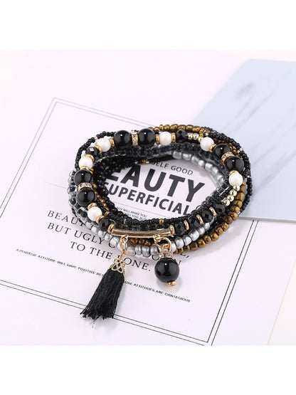Side view of Lovra beaded bracelet highlighting layered design and bead texture
