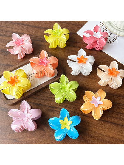 Beau - Glossy Flower Shape Plastic Alloy Claw Clip