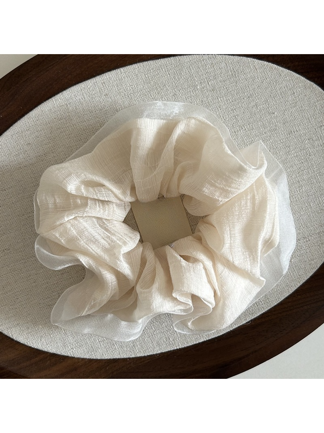 Gifty - Solid Mesh Lace Trim Oversized Scrunchie