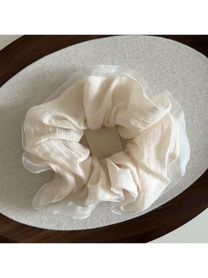 Gifty - Solid Mesh Lace Trim Oversized Scrunchie
