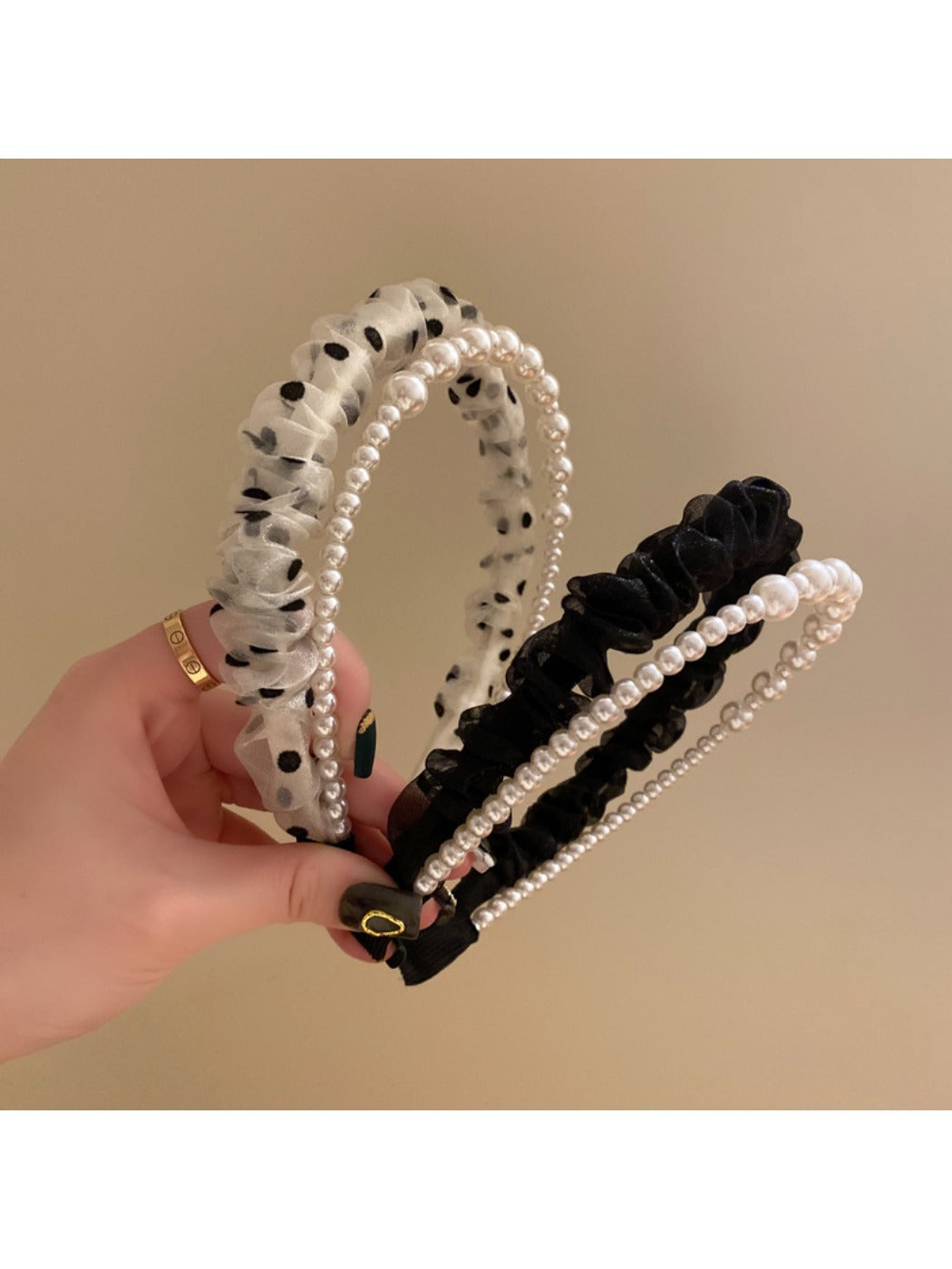 Side view of creative vintage tulle headband showing textured layers and bow