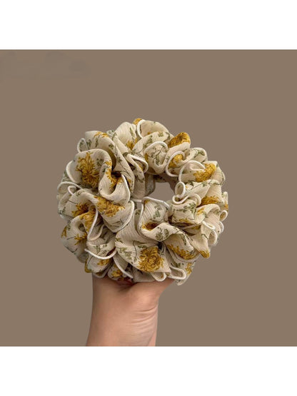 Gifty - Flower Print Ruffled Polyester Scrunchie