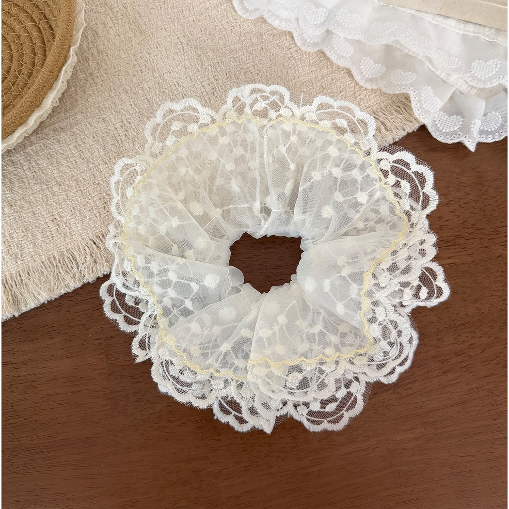 Gifty - Lace Mesh Ruffled Decorative Scrunchie