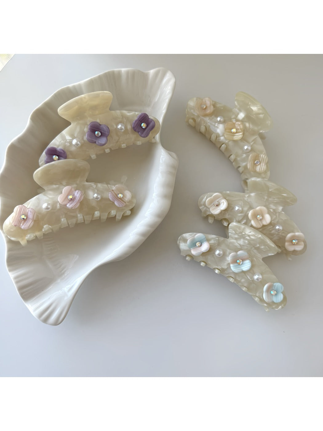 Beau - Flower Adorned Half Round Claw Clip