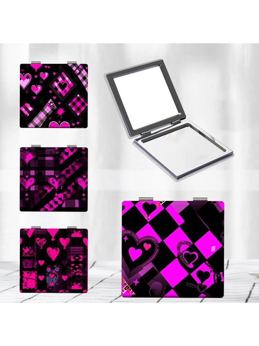 Mirroray - Square Y2K Heart Pattern Compact Folding Mirror