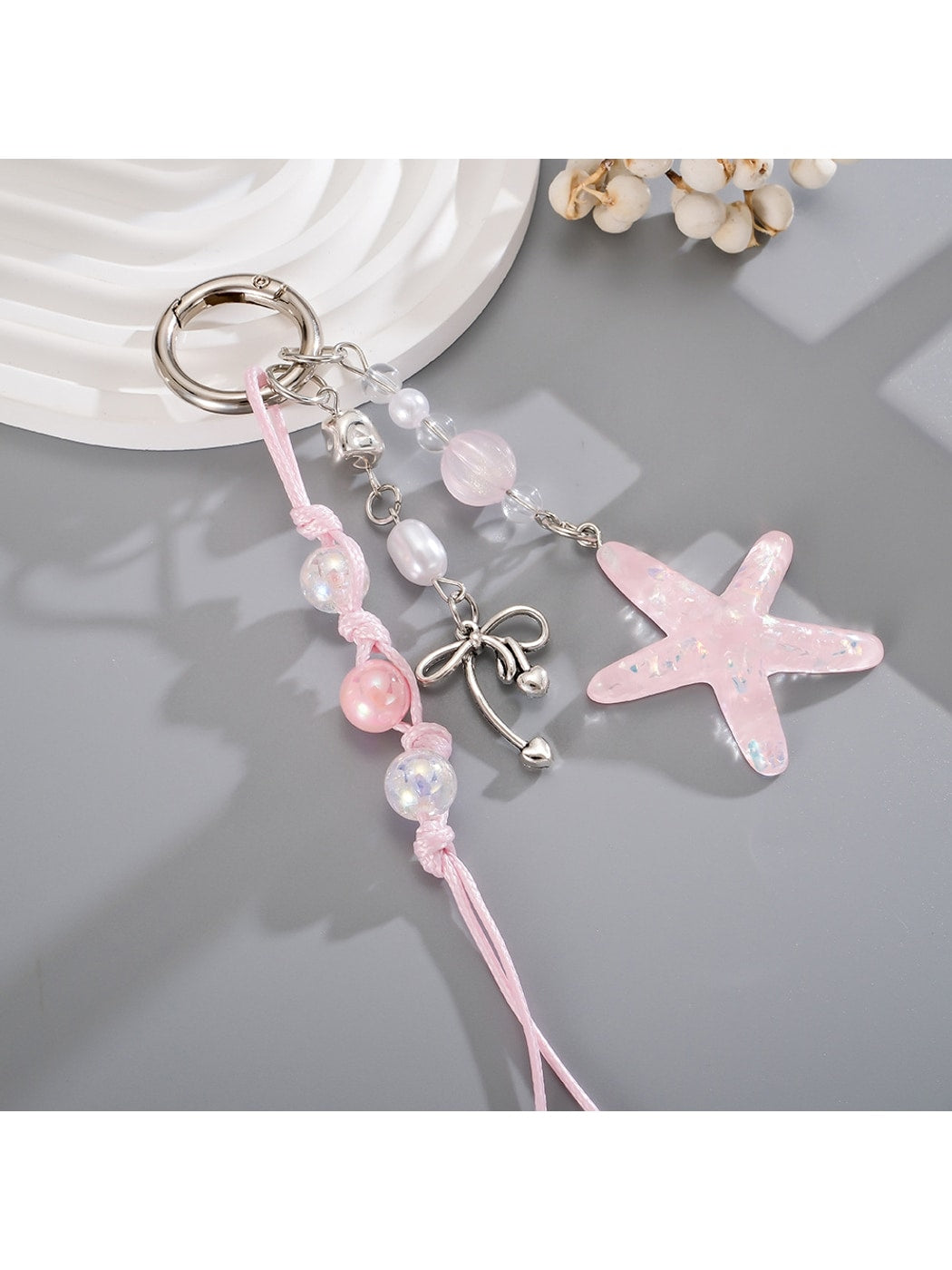 Keypus - Beaded Starfish Phone Strap Charm Alloy Keychain