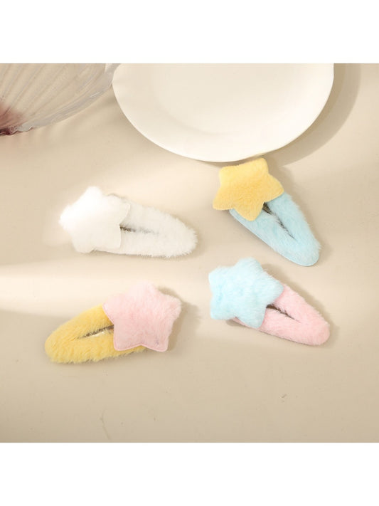 Close-up of Beau fluffy star shaped hair clip in soft beige color