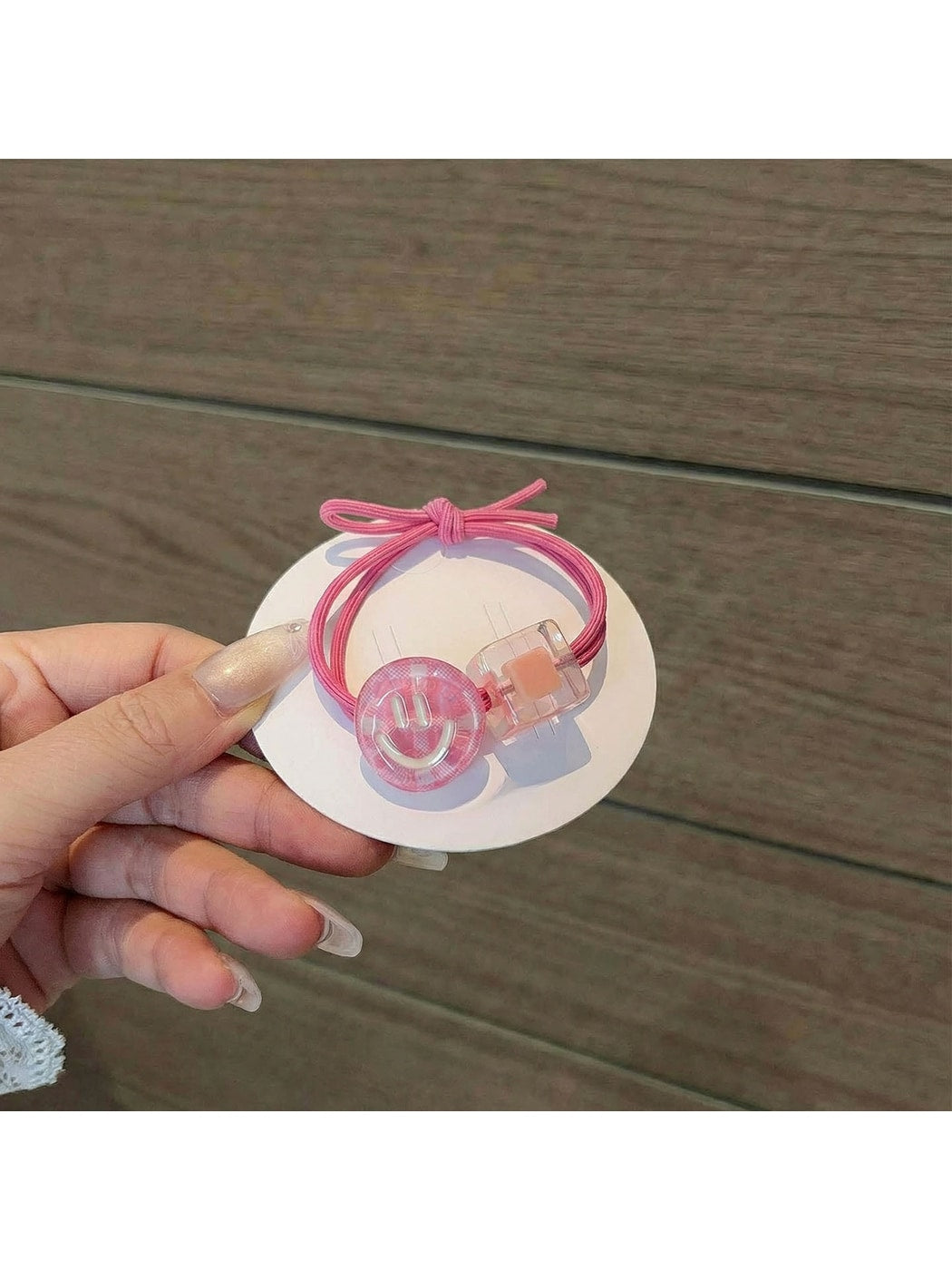 Gifty - Smiley Face Plaid Printed Ponytail Hair Tie