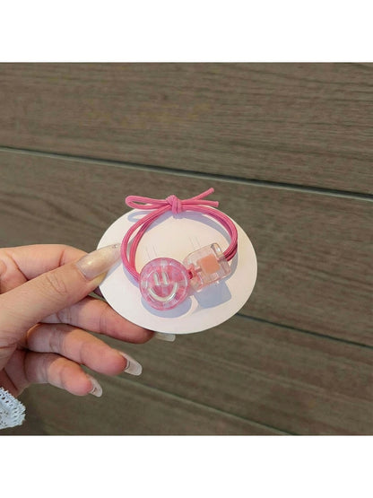 Gifty - Smiley Face Plaid Printed Ponytail Hair Tie