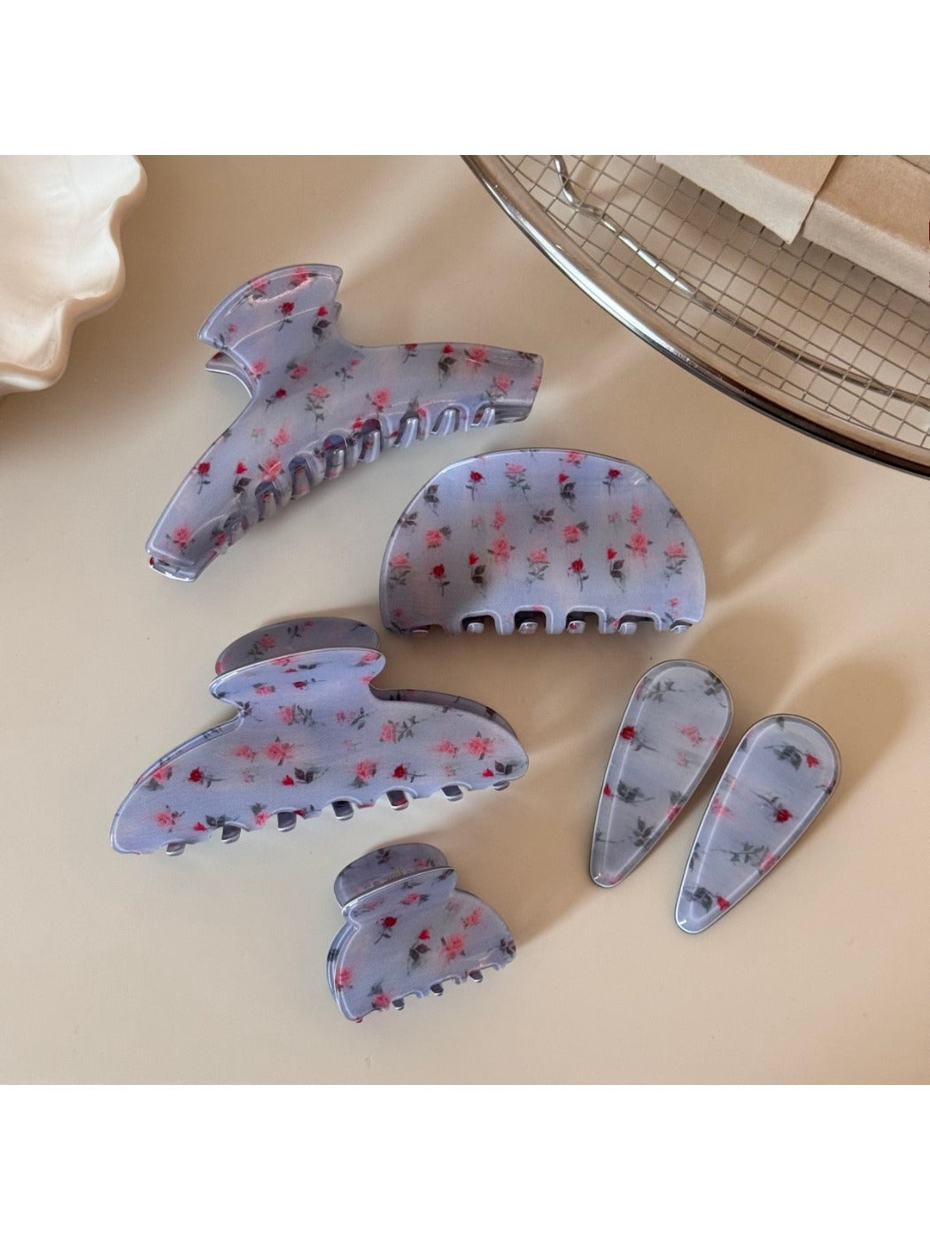 Beau - Blue Rose Print Hair Claw Clip