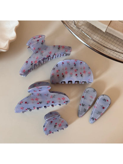 Beau - Blue Rose Print Hair Claw Clip