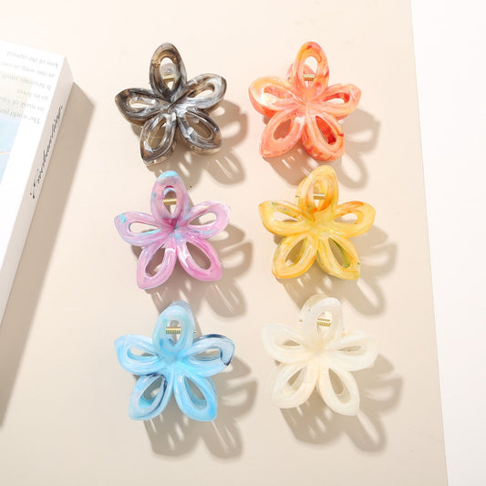 Beau - Marbled PS Alloy Flower Shape Women's Claw Clip