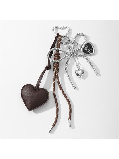 Keypus - Faux Leather Heart and Beaded Bow Charm Keychain