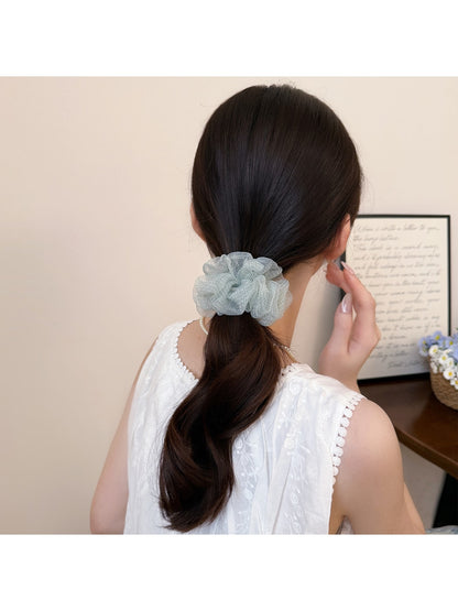 Gifty - Polyester Mesh Plaid Gathered Scrunchie