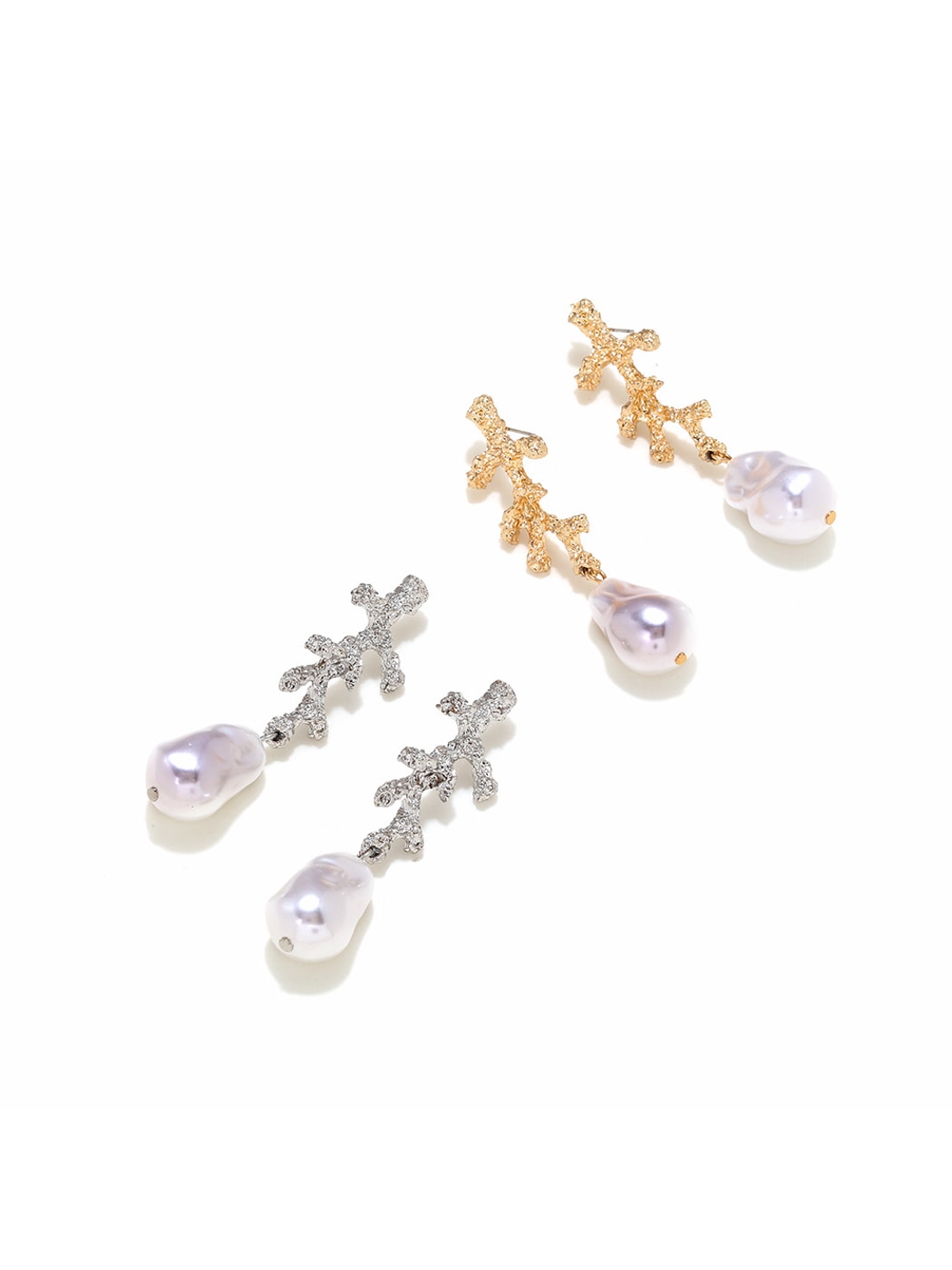 Earedge - Hammered Coral Form Alloy Dangle Earrings