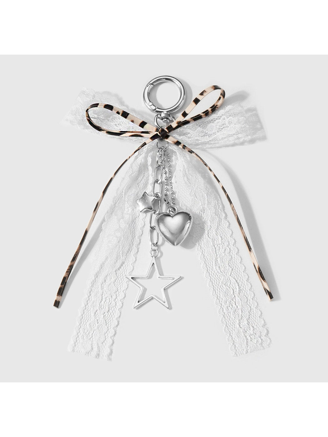 Keypus - Leopard Ribbon Lace Bow Pendant Alloy Keychain