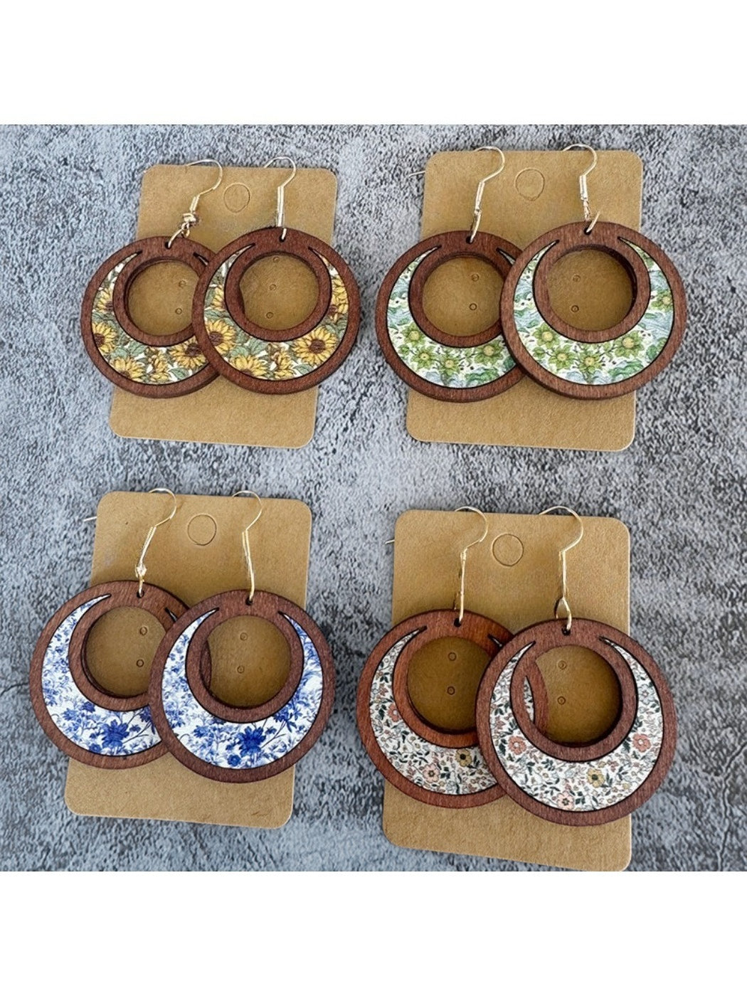 Earedge - Elegant Wooden Sunflower Earrings
